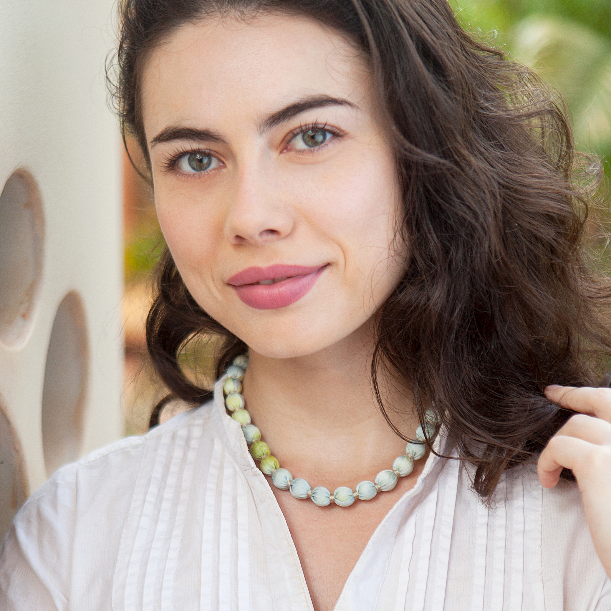 HN02-ind Halskette einreihig Eco Print Indigo