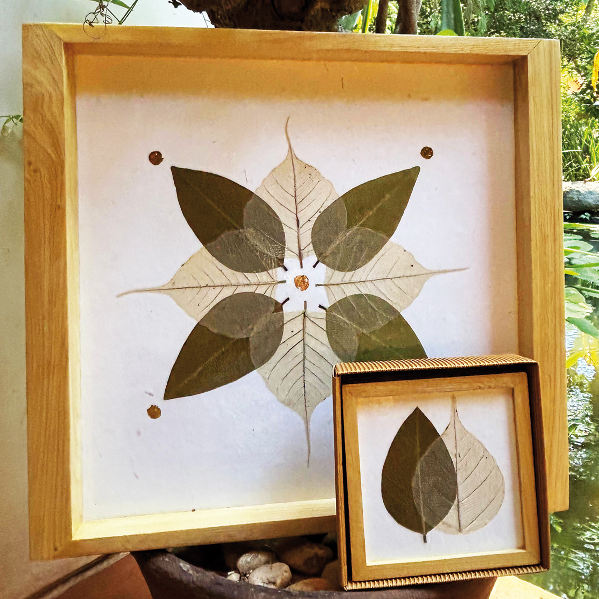 DD1-na Tablett Untersetzer Blätter Natur-Gold