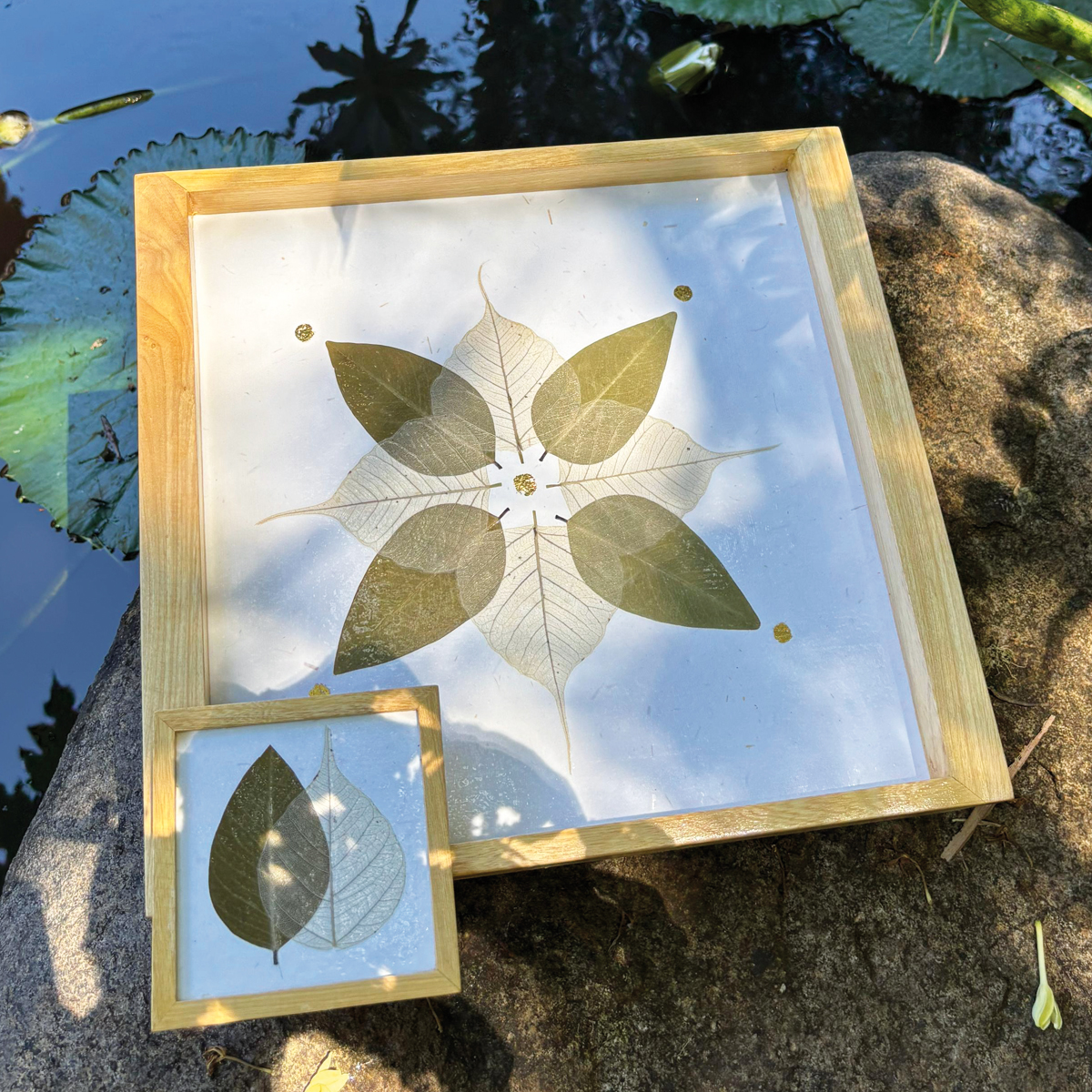 DD1-na Tablett Untersetzer Blätter Natur-Gold